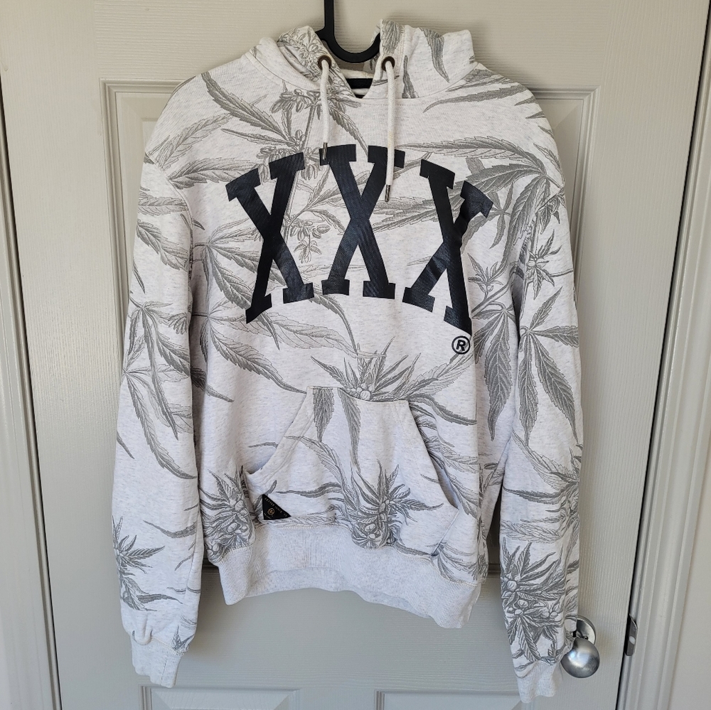 10.Deep White & Gray Floral XXX Pullover Hoodie